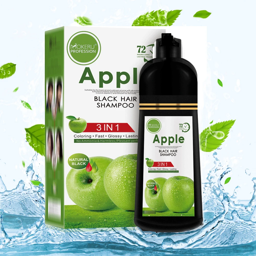 Private Label Mokeru 500ml Permanent Black Hair Dye 100% Cover Gray White Hair Black Color Shampoo