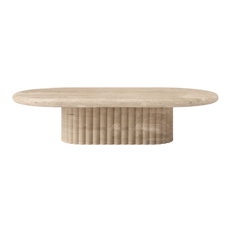 Living Room Stone Furniture Marble Center Table Low Height Travertine Oval Shaped Coffee Table
