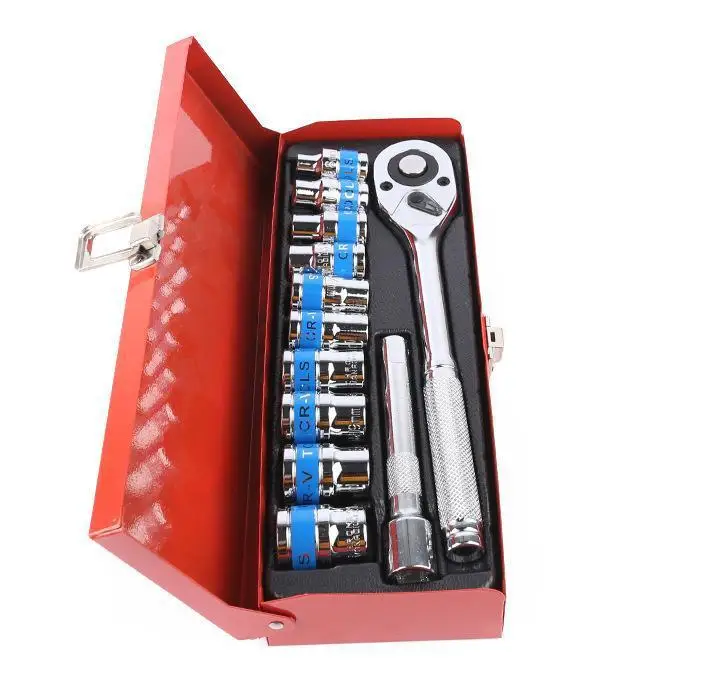 Top Sale Socket 12pcs Tools Full Automotive Set Box Auto Repairing  Hand Tool Kit With Ratchet Handle