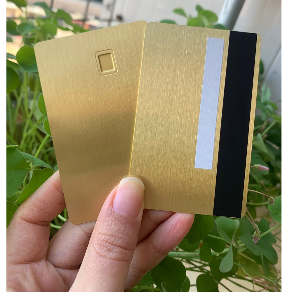 Credit Card Size 0.8mm Gold Brushed Metal Credit Card Stainless Steel Brass Metal Card with emv chip slot