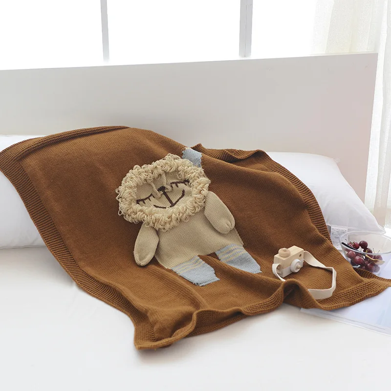 Wholesale Handmade Lion 100% cotton  110*130 cm 0.9kg Toddler knitted Blankets Sofa Throw Blankets baby Knit baby Blanket