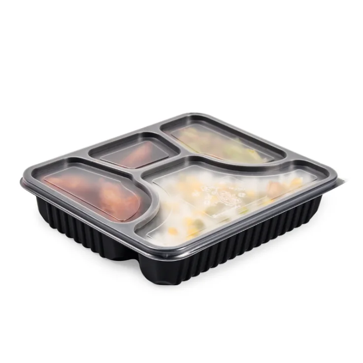 2020 wholesale eco-friendly 4 compartment food packaging disposable microwave safe black blister RPP/PP plastic lunch box