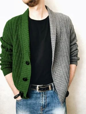 Mens Classic cardigan sweater Loose Long Sleeve wholesale Cable Knit Shawl Collar half color block Cardigan sweater