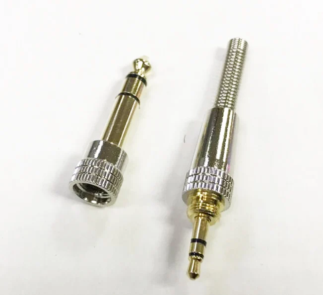 Metal 3 poles 3.5mm stereo male plug screw-in 3.5mm female jack to 3 pole 6.35mm plug adapter 2 in 1 Guitar Mic audio connector