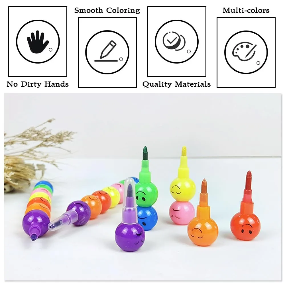 CX Wholesale 7 Color Smiley Stacking Crayons Creative fCute Children Graffiti Painting Rainbow Crayons for School Supplies