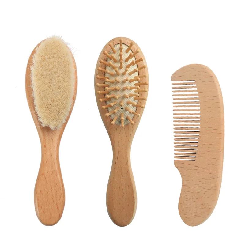 Customized Organic Wooden Soft Hair Massage Comb Wholesale Eco-Friendly Women Men and Kids Goat Hair Comb  Brush Set