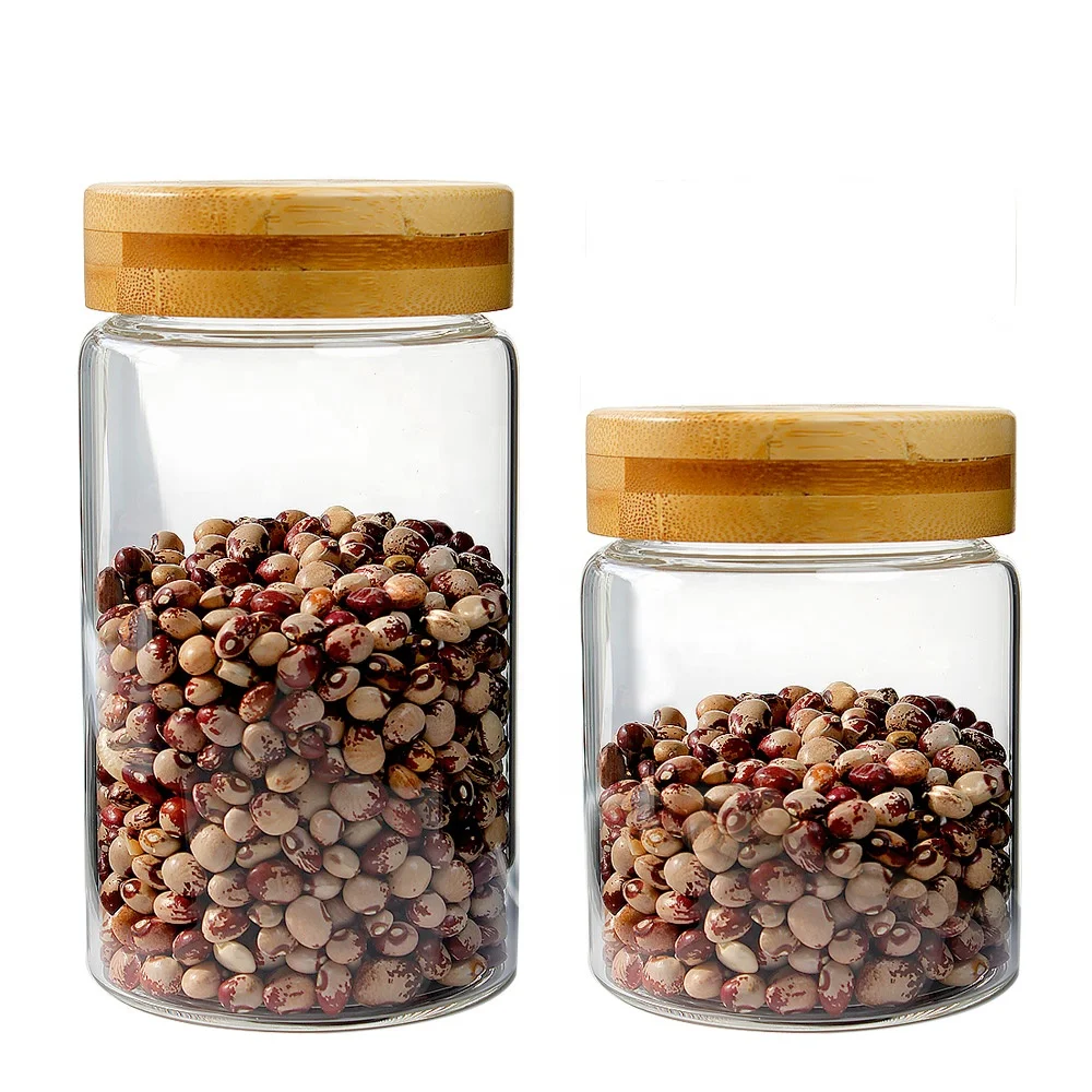 Factory direct supply Leakproof Screw Handmade Borosilicate Glass Food Storage Jar with screw bamboo lid