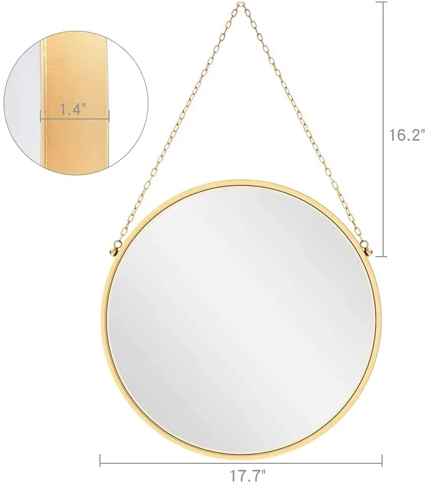 17.7 inch Gold Brass Round Decorative Wall Mounted Metal Mirror