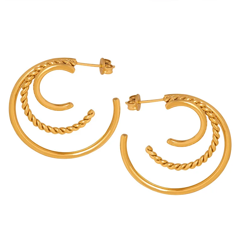 INS Multi-Layer C-Shaped Mosquito Coil Plate Personality Surround Hollow Stainless Steel Earrings Do Not Fade