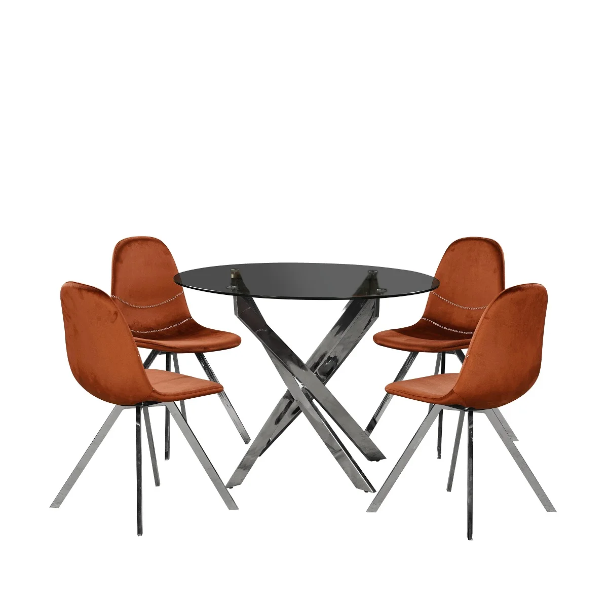 Mid Century  Home furniture modern tempered transparent glass round dining room table and leather dining chair set