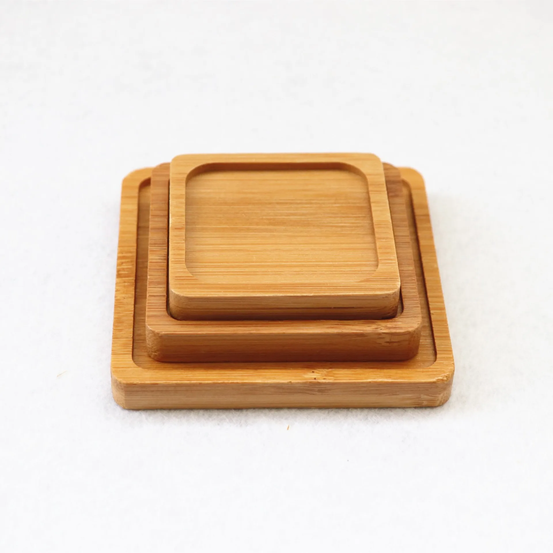 Wholesale Indoor Small Sustainable Durable Round Square Succulent Plant Saucers Flower Pot Bamboo Drip Trays for Sale