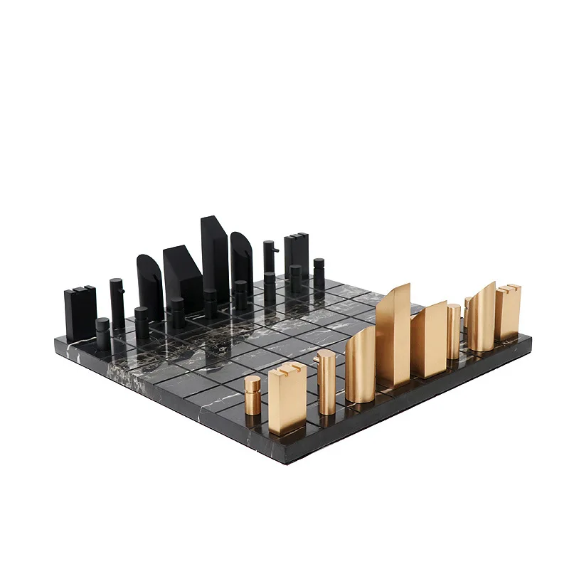 Modern Marble Chess Set 40*40*13cm Minimalist Metal Chess Pieces Chess Set Luxury Soft Decorative Decorations