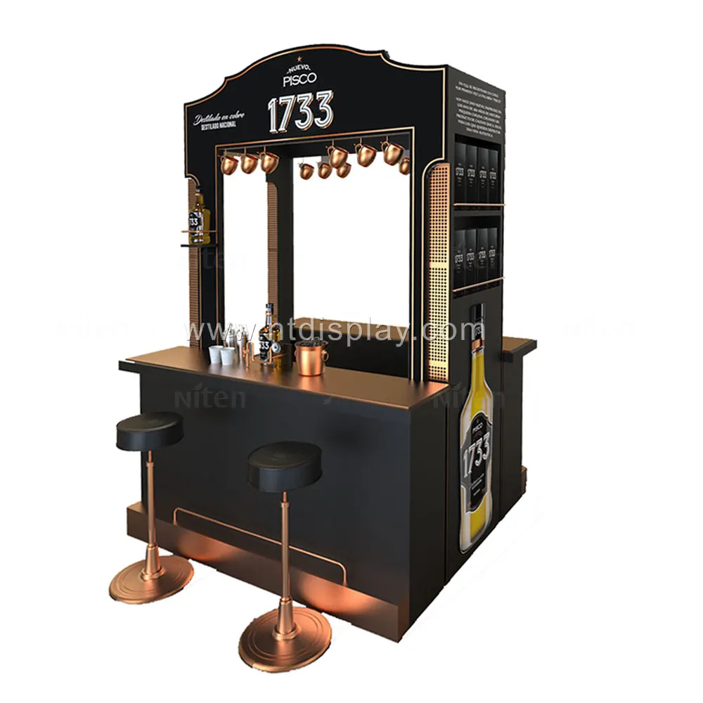 Custom design bar counter wine display cabinet thermostatic supermarket retail store liquor wine display stand