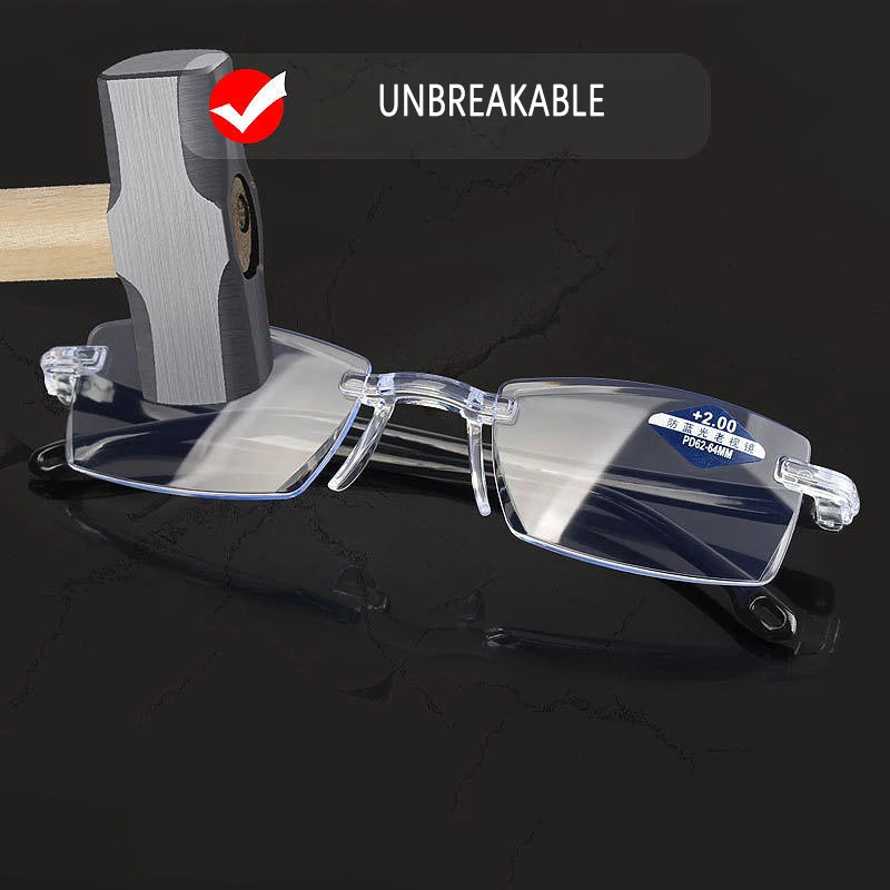 China Factory Wholesale Promotion Anti Blue Light Unbreakable Rimless Clear Transparent Cheap Reading Glasses