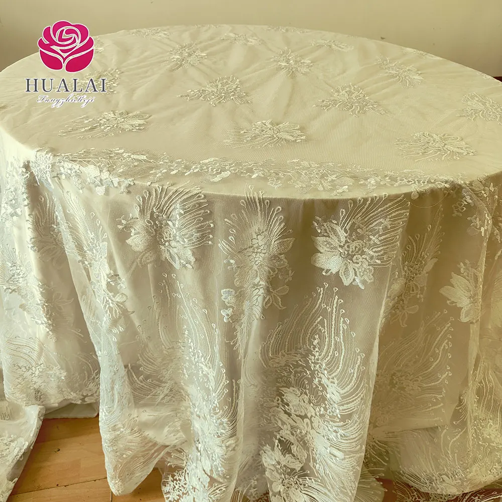 elegance flower fancy crystal beaded pattern designs embroidery sequin lace polyester gold rectangle table overlay cloth wedding