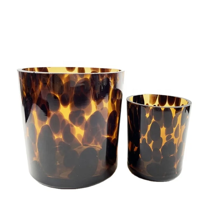 empty leopard spotted glass candle jars  candle containers for home decoration fragrant l candle jar