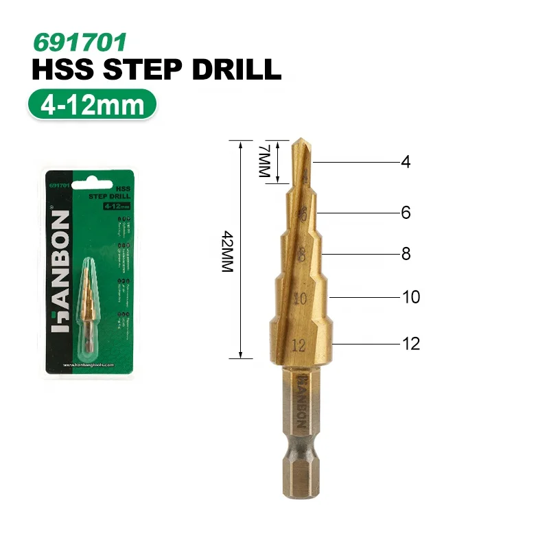 34-12Mm Hexagonal Handle Straight Grooved Step Drill Bits For Sheet Metal Drilling