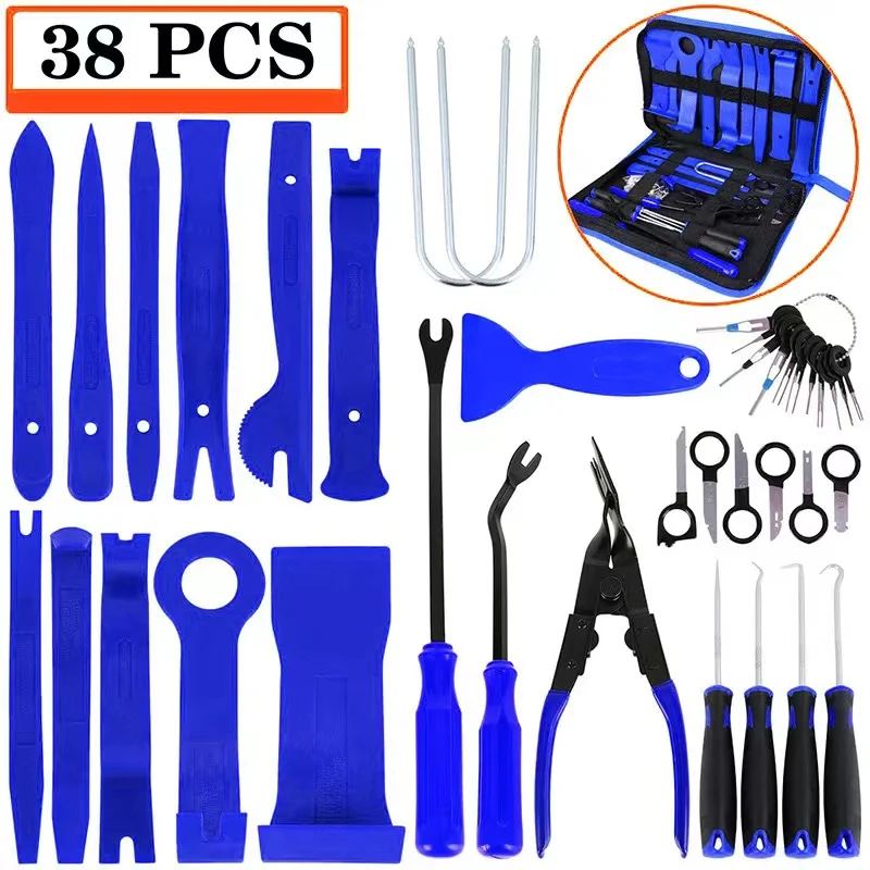 L-HT0252 38pcs Car Trim Removal Tool Panel Door Audio Trim Removal Kit Auto Clip Pliers Fastener Remover Set Disassembly Tools