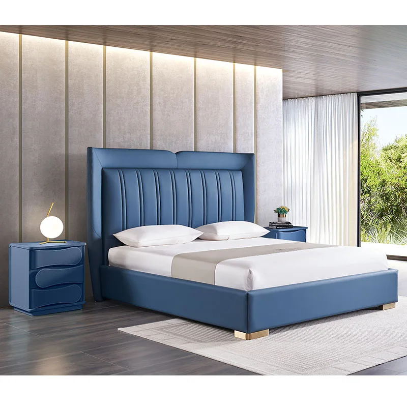 Wholesale Hotel Bedroom Furniture Set Double Luxury Luxurious Up-holstered Beds King Size Pine Modern Soft Bed