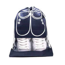 Fashional reusable non woven drawstring shoe bag with PVC window