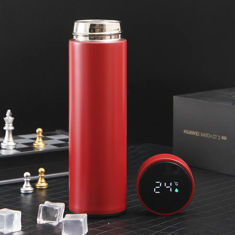 304 Office Business Straight Body Vacuum Stainless Steel Intelligent Temperature Measuring Insulation Cup With Filter Screen