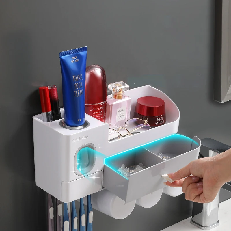Environmentally friendly ABS hole-free bathroom toothbrush holder set includes mouthwash cup