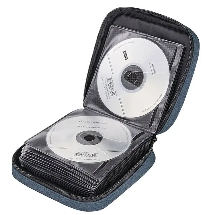 BSCI Factory Customize Logo Size Design CD Case Holder Portable 32 CD/DVD Disc Storage Wallet Organizer Bag for Car