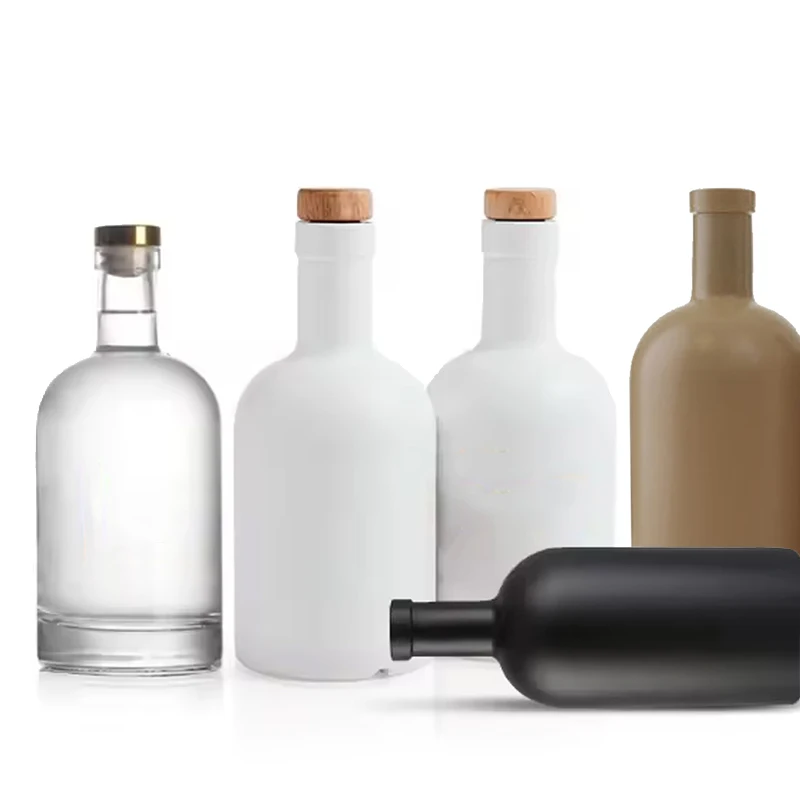 Empty Flint 200ml 375ml 500ml 750ml 1000ml  Liquor alcohol whiskey glass bottle with Cork Lids Packaging