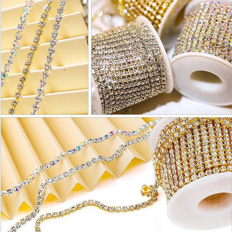 Sparkling high quality ab crystal rhinestone stone chain roll