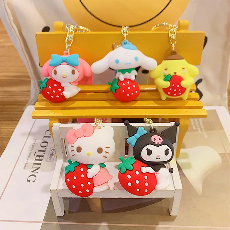 3D Strawberry Sanrio Keychain Pendant Kawaii My Melody Cinnamoroll Kuromi Creative PVC Keychain Sanrio Wholesale