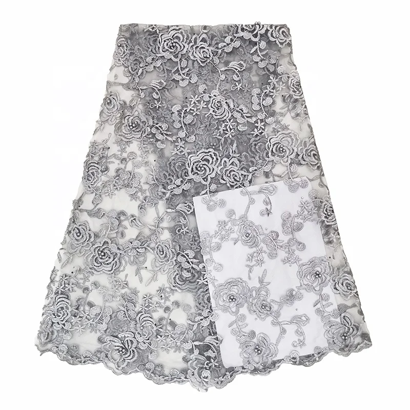 2019 latest cheap gold african lace fabric with pearls