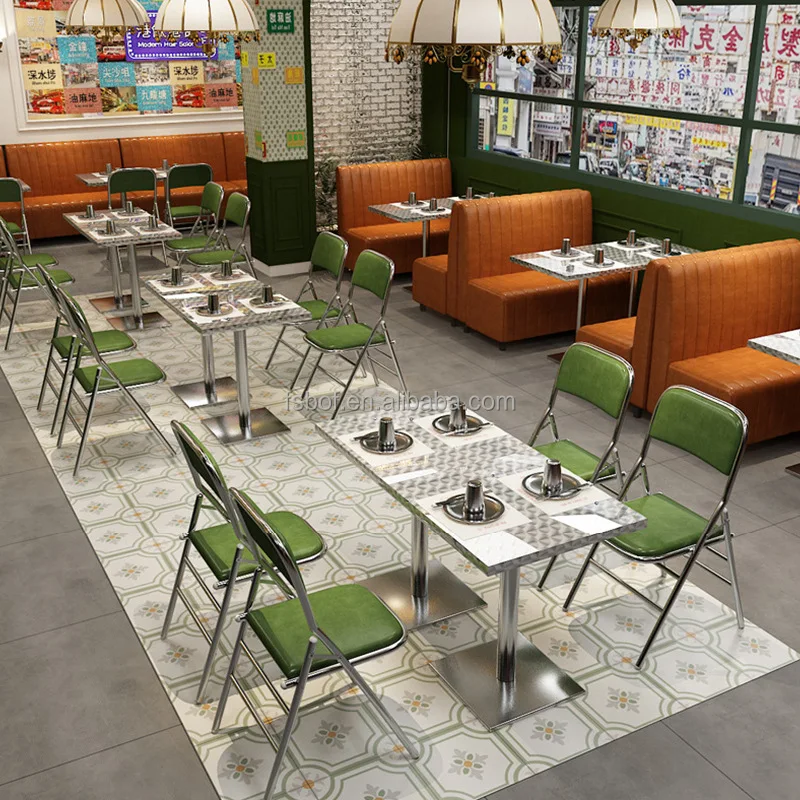 Hong Kong style restaurant dessert shop stainless steel table and chair combination industrial style BBQ shop wall booth sofa