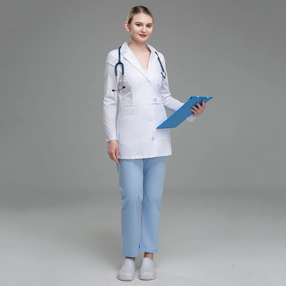 Unisex Lab Coat Medical Uniform Slim Work wear Uniform Beauty Workwear Health Service Scrubs Coat White Lab Coat