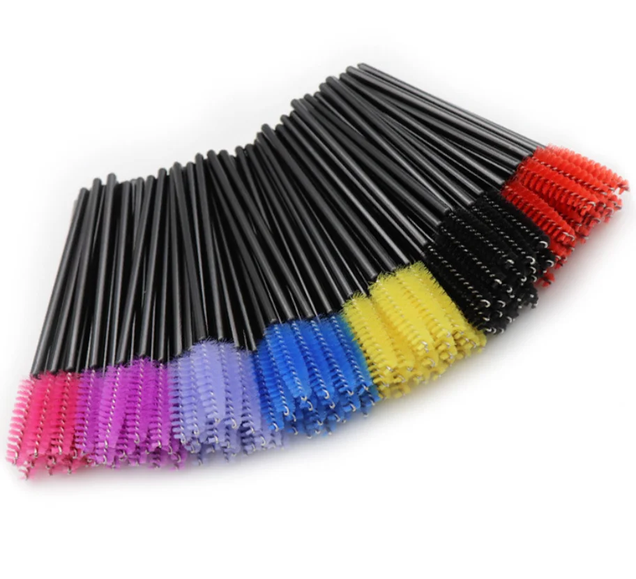 Custom 50 Pcs/Bag Lash Wholesale Disposable Mascara Wand clear handle pink eyelash glue brush cleaning lash wands eyelash brush