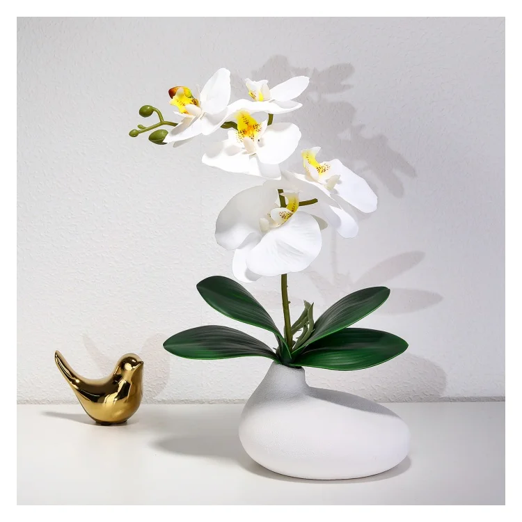 YX230316-5P Wholesale Real Touch Artificial Five Headed Phalaenopsis with Leaves Decorations For Home