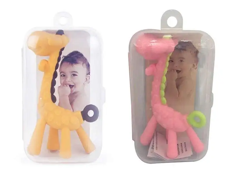 Huiye Bpa-Free Baby Giraffe Teether Toys Cute Food Grade Silicone Chew Toys Anti-Swallowing Ease Discomfort Baby Teether Toys
