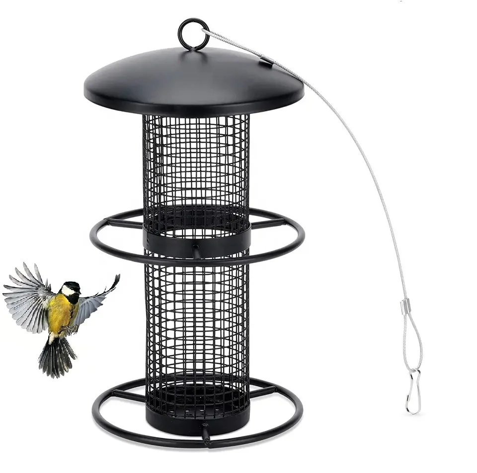 2 Tiers Squirrel Proof Wild Hanging Tube Bird Seed Feeders for Outside with 2 Metal Rings