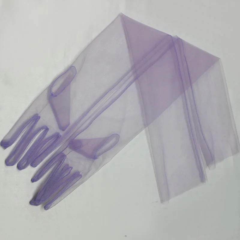 2021 Long Tulle Wedding Bride Gloves Fashion Purple Blue Transparent Ultra Thin Mitten Bridal Elbow Long Gloves