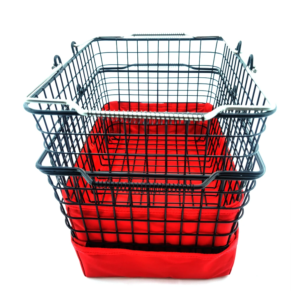 Factory Direct Rectangular Chrome Supermarket Stainless Steel Wire Mesh Metal Shopping Basket With Handles