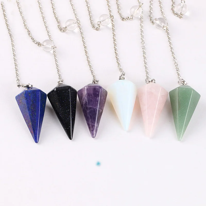Healing Faceted Hexagonal prism Dowsing Pendulum Chakras large size pendant Meditative Reiki Balancing Gemstone Amethyst Wicca