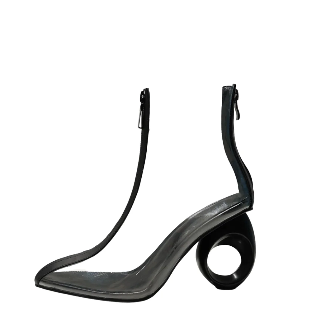 Women High Heel Ankle Short Boots Women Zipper Pointed Toe Creative Heel Design Short Ankle Boots Plus Size Transparent Botas