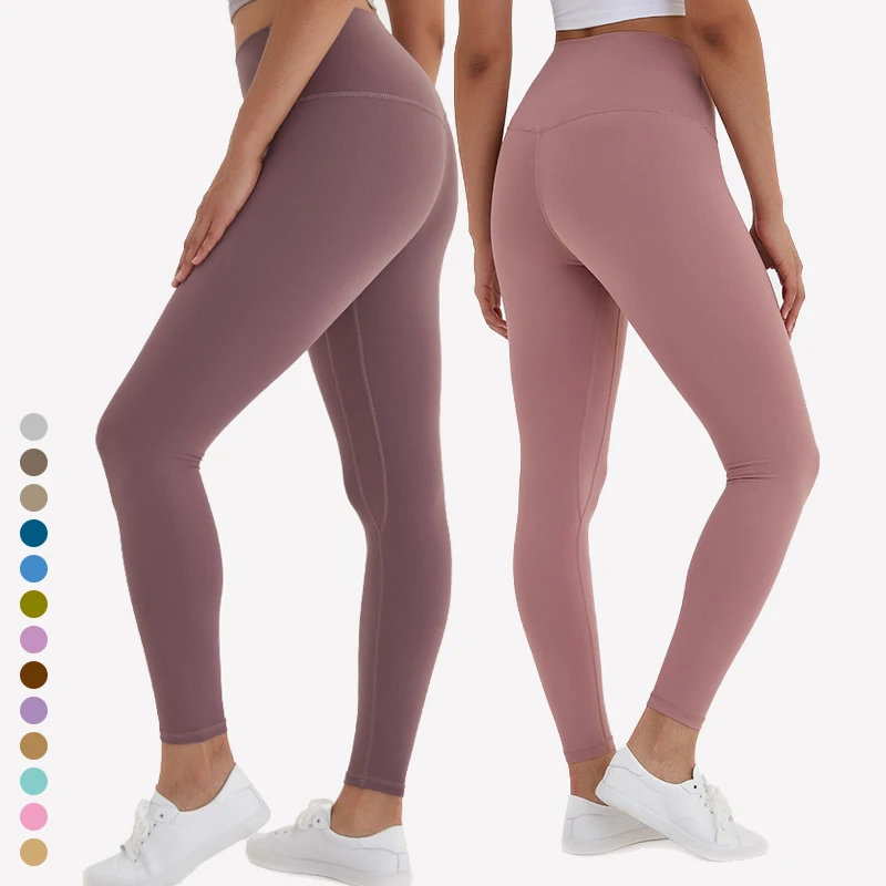 Solid Plain US Size Non See Through Fitness Gym Active Leggings Yoga Pants with Pockets High Waist Nylon Yoga Pants for Women