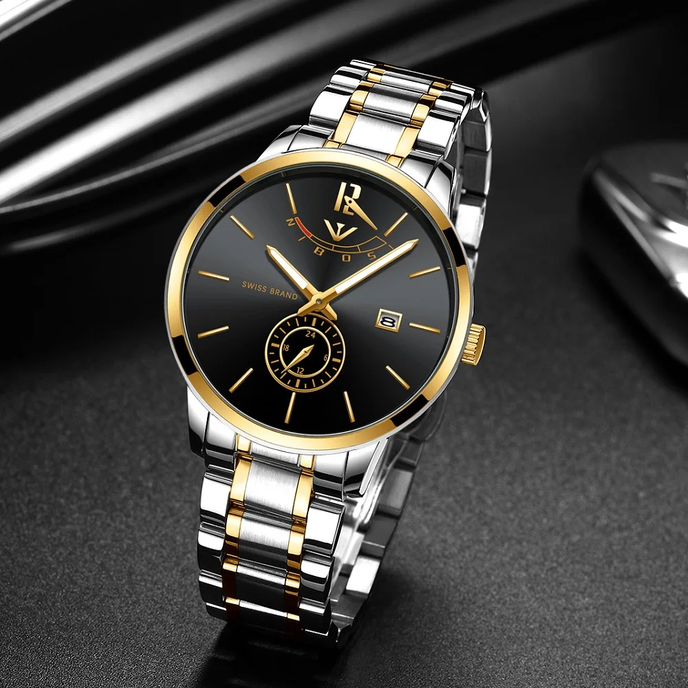  Мужские часы NIBOSI Relogio Masculino Relojes 2020 золотые мужские роскошные спортивные кварцевые ведущей марки деловые водонепроницаемые