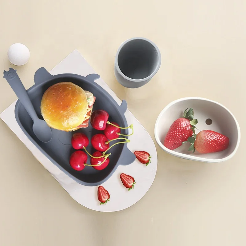 Silicone Suction Plate Tableware Set Kid Food Feeding Bowl Sippy Cup Straw Baby Dining Cutlery Dinnerware With Spoon For Babies