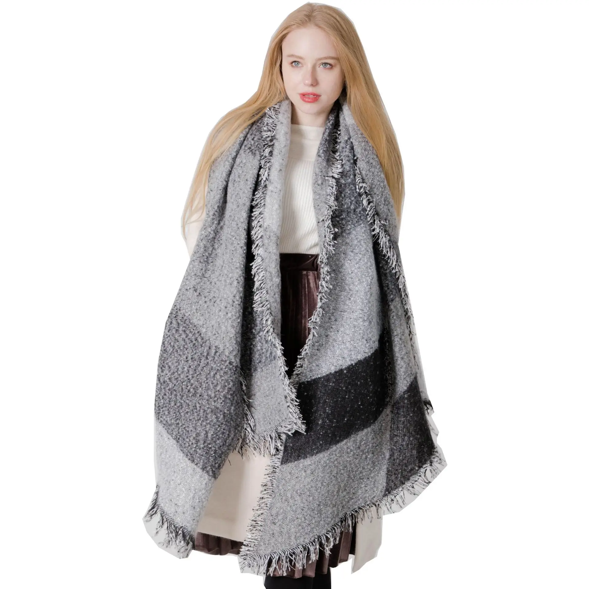 winter circle thickened plaid 250X70cm twisting polyester tie-dye hijab scarf shawl
