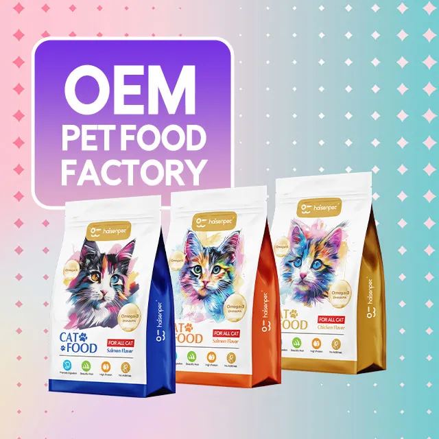 Бесплатные образцы Заводская оптовая продажа омега-3 куриный лосось тунец сыпучий аромат сухой корм для кошек