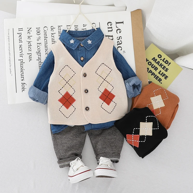 
Spring Korean fashion shirt vest cardigan three piece baby set  (62463859689)