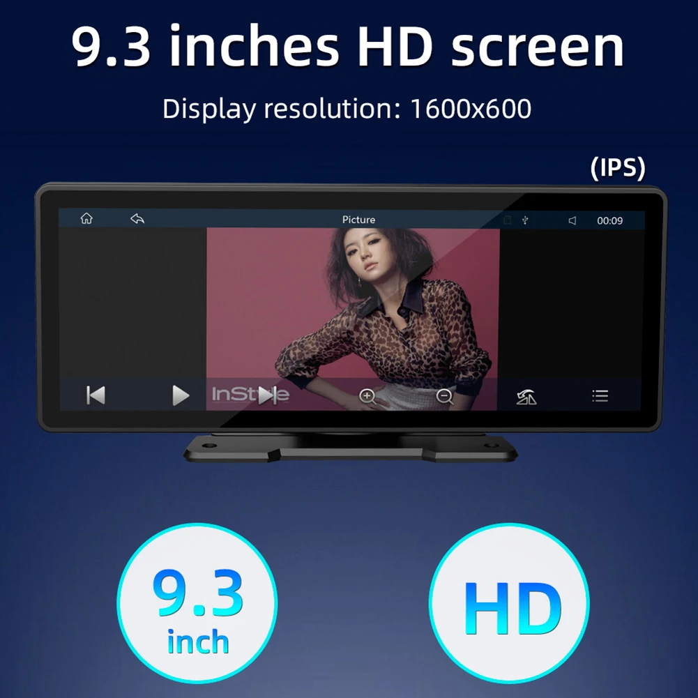 9.3' Large Screen Portable Wireless Carplay Android Auto Car Radio Stereo Car Monitor Dash Cam DVR BT GPS + 64G Card