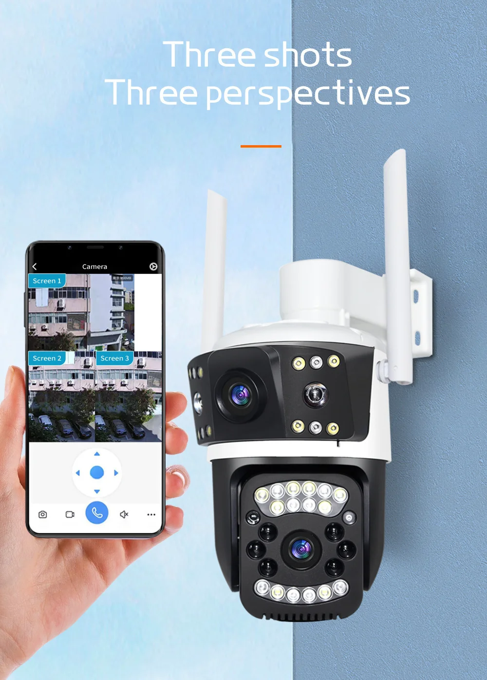 3 Lens Network PTZ Security Camera 6 Megapixel High Definition WiFi Connectivity  use for Outdoor Home