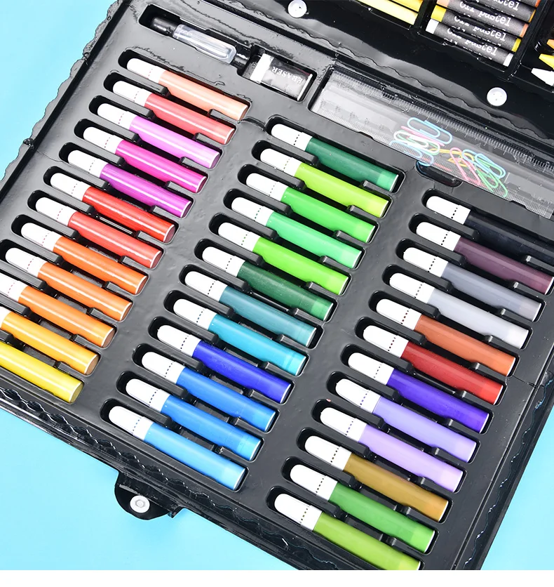 Giorgione 150 pcs Black Pink Blue Color Packing Crayon Water Color Pen Set Pencil Oil Drawing Art Set For Kids Supplies